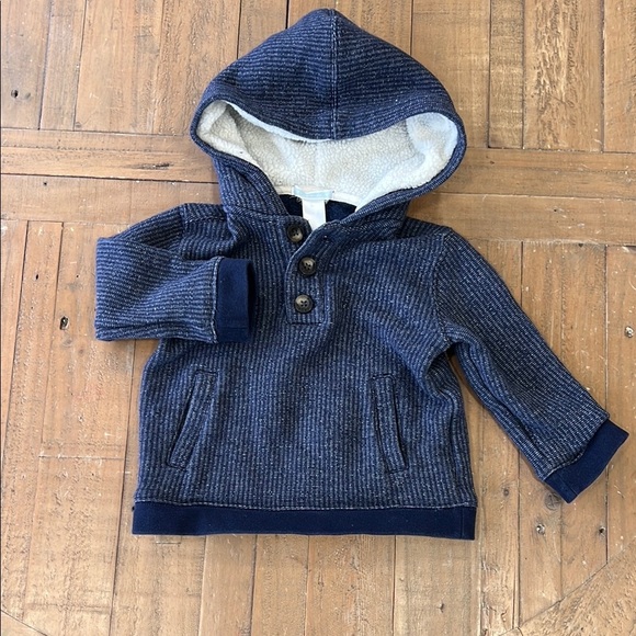 Janie and Jack navy quarter button Sherpa hoodie sweatshirt - Picture 1 of 5